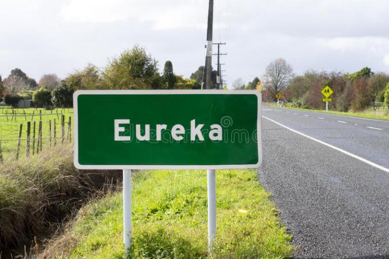 eureka town welcome road sign left side village background new zealand north island 199809709 jpg