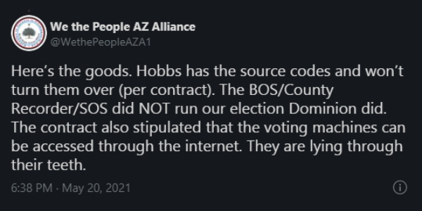 ARIZONA UPDATE: Katie Hobbs, Arizona secretary of state has the source codes to election machines (per contract) and won’t turn them over. Dominion ran the elections?…